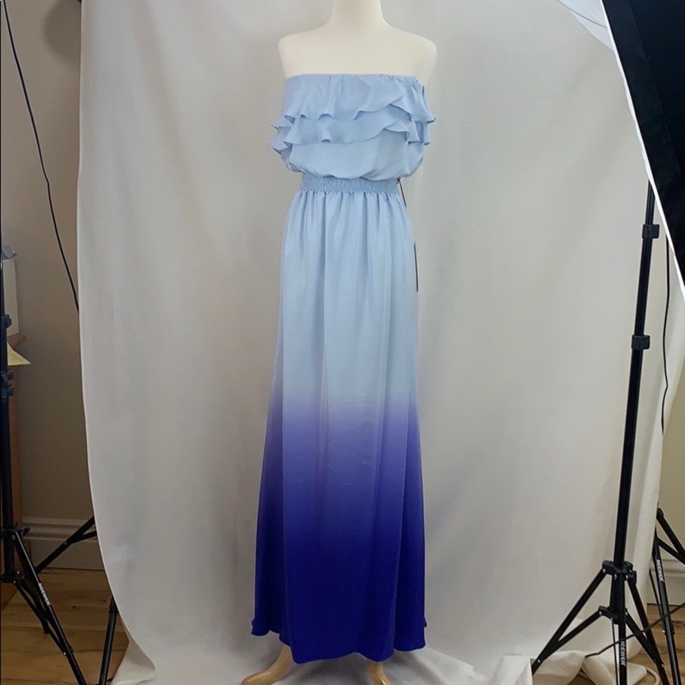 JAYGODFREY 💯% Silk Off-Shoulder Maxi, Lapis Blue Ombré, Size 10, NWT